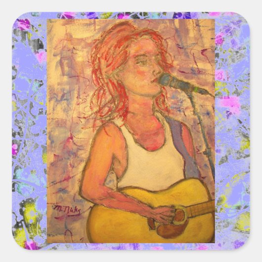 blauwe microfoon-spanningsdrip vierkante sticker (Voorkant)