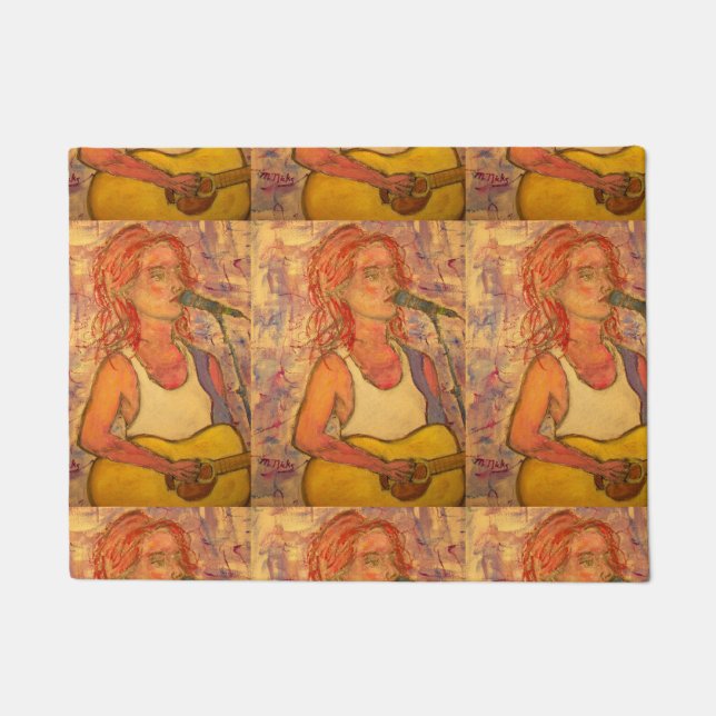 blauwe microfoon-werkspanning deurmat (Voorkant)