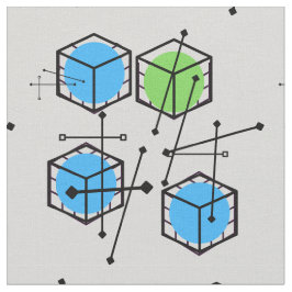 blauwe Mid Century Moderne Stof en groene geometri