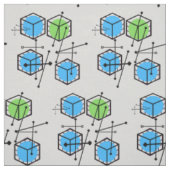 blauwe Mid Century Moderne Stof en groene geometri (Swatch)