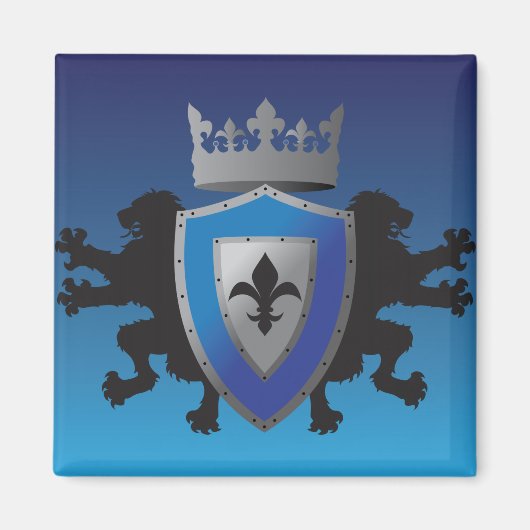 Blauwe middeleeuwse Lion Heraldry Magnet (Voorkant)