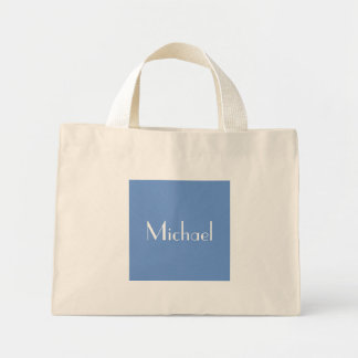 Blauwe minimale aangepaste naam en bestemming Stij Mini Tote Bag