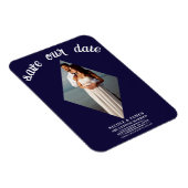 Blauwe Minimale Diamant Foto Bruiloft Save the Dat Magneet (Rechterzijde)