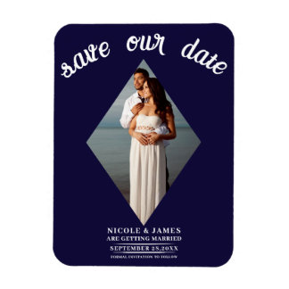 Blauwe Minimale Diamant Foto Bruiloft Save the Dat Magneet