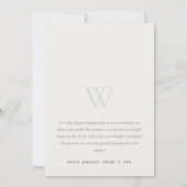 Blauwe minimale monogram foto geboorteaankondiging bedankkaart (Achterkant)