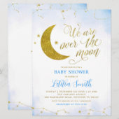 Blauwe minimalist boven het Baby shower Moon nodig Kaart (Voorkant / Achterkant)