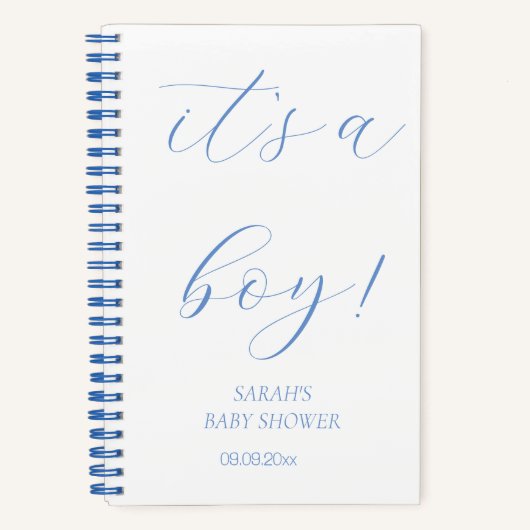 Blauwe minimalist Het is een cadeaulijst voor Baby Notitieboek (Voorkant)