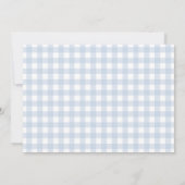 Blauwe minimalistische baby jongen douche foto uit kaart (Achterkant)