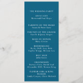 Blauwe minimalistische kalligrafie tijdlijn bruilo programmakaart (Achterkant)