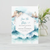 Blauwe minimalistische nautische bruiloft save the date (Staand voorkant)