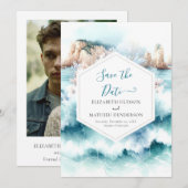 Blauwe minimalistische nautische bruiloft save the date (Voorkant / Achterkant)