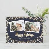 Blauwe minimalistische sterren Twinkle Lights Foto Feestdagenkaart (Staand voorkant)