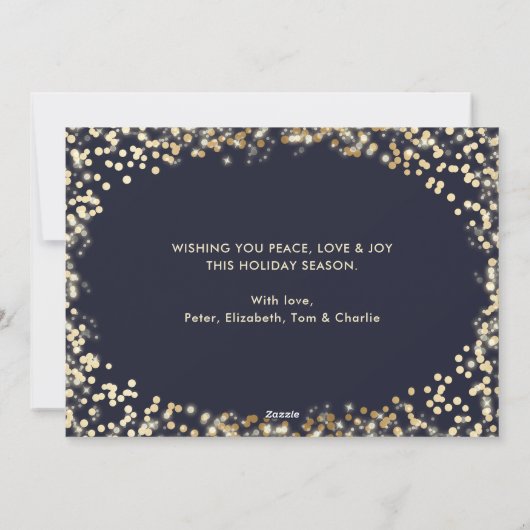 Blauwe minimalistische sterren Twinkle Lights Foto Feestdagenkaart (Achterkant)