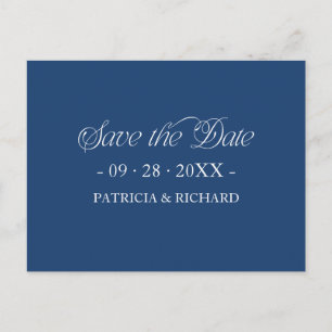 Blauwe Minimalistische Typografie Bewaar de Datum Briefkaart