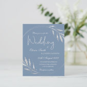 Blauwe minimalistische uitnodiging voor een bruilo (Staand voorkant)