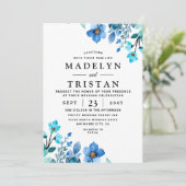 Blauwe Minimalistische Waterverf Bruiloft Kaart (Staand voorkant)