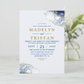 Blauwe Minimalistische Waterverf Bruiloft Kaart (Staand voorkant)