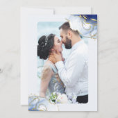 Blauwe Minimalistische Waterverf Bruiloft Kaart (Achterkant)