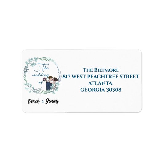 Blauwe minnaar bruiloft etiket (Voorkant)