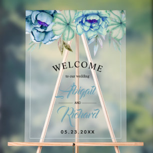 Blauwe mint groene waterverf bloemetjes frosted WE Acryl Bord