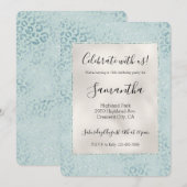Blauwe Mint Luipaardprint Glitter Kaart (Voorkant / Achterkant)