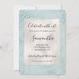 Blauwe Mint Luipaardprint Glitter Kaart