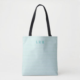 Blauwe Mint Streep Klassieke Monogram Beginletters Tote Bag
