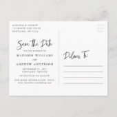 Blauwe Mist Handlettered Script Foto Save the Date Aankondigingskaart (Achterkant)