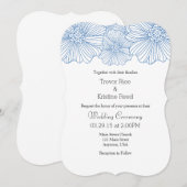 Blauwe Mod Flower omlijnt Wedding Invitations Kaart (Voorkant / Achterkant)