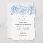 Blauwe Mod Flower omlijnt Wedding Invitations Kaart (Voorkant)