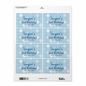 Blauwe MOD Polka Dot Verjaardag Waterfles Labels (Full Sheet)