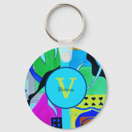 Blauwe Mode Abstracte inspuiting van Matisse Sleutelhanger