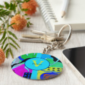 Blauwe Mode Abstracte inspuiting van Matisse Sleutelhanger (Zijkant)