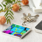 Blauwe Mode Abstracte inspuiting van Matisse Sleutelhanger (Zijkant)