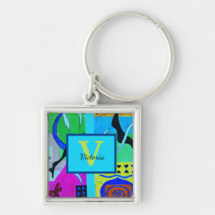 Blauwe Mode Abstracte inspuiting van Matisse Sleutelhanger