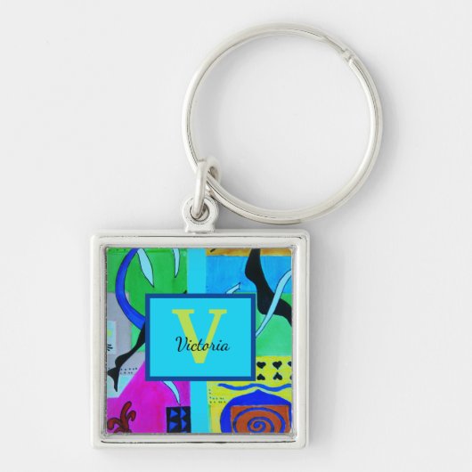 Blauwe Mode Abstracte inspuiting van Matisse Sleutelhanger (Voorkant)