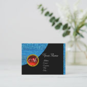 BLAUWE MODE BEADT MONOGRAM, zwarte rode ruby Visitekaartje (Staand voorkant)
