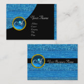 BLAUWE MODE BEADT MONOGRAM, zwarte saffier Visitekaartje (Voorkant / Achterkant)
