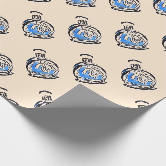 Blauwe mode illustratie parfumefles cadeaupapier (Hoek)