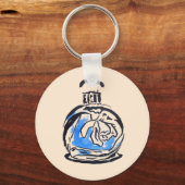 Blauwe mode illustratie parfumefles sleutelhanger (Voorkant)