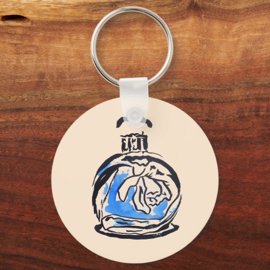 Blauwe mode illustratie parfumefles sleutelhanger (Voorkant)