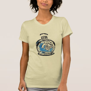 Blauwe mode illustratie parfumefles t-shirt