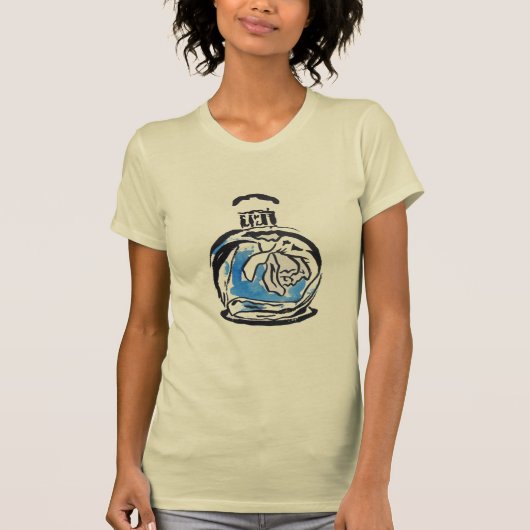 Blauwe mode illustratie parfumefles t-shirt (Voorkant)