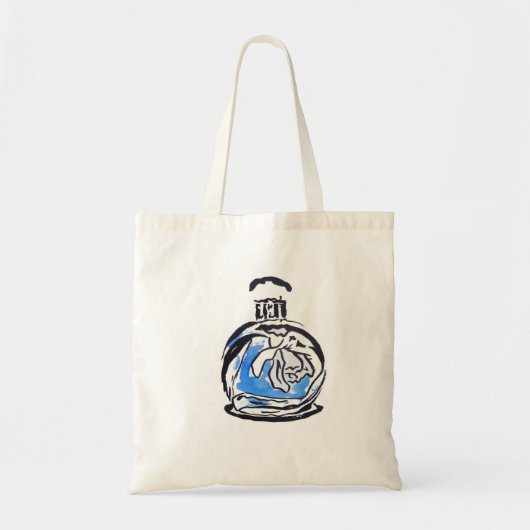 Blauwe mode illustratie parfumefles tote bag (Voorkant)