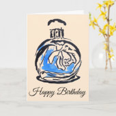 Blauwe mode verjaardagsflesje parfume kaart (Gele Bloem)