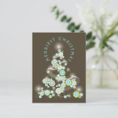 Blauwe modecirkels die Abstracte kerstboom blazen Feestdagenkaart (Staand voorkant)