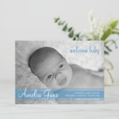 Blauwe moderne Baby Aankondiging (Staand voorkant)