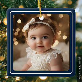Blauwe Moderne Babyfoto Minimalistische Vakantiefo Keramisch Ornament