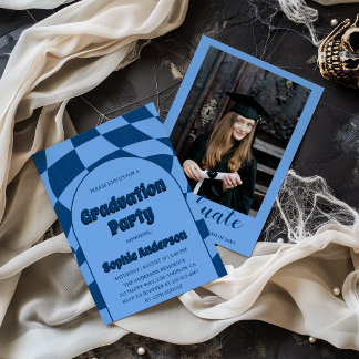 Blauwe Moderne Boog met Foto Afstudeerfeest Kaart