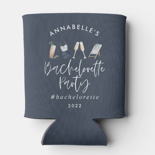 Blauwe, moderne cocktailscript bachelorette kan blikjeskoeler (Achterkant)